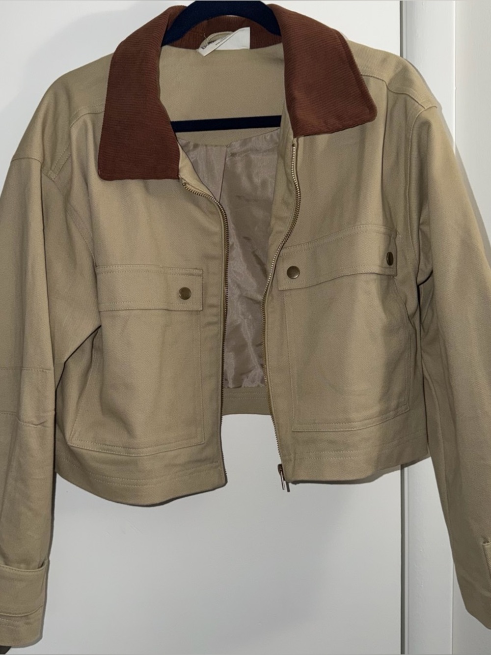 No Boundaries Tan Jacket with Brown Corduroy Collar